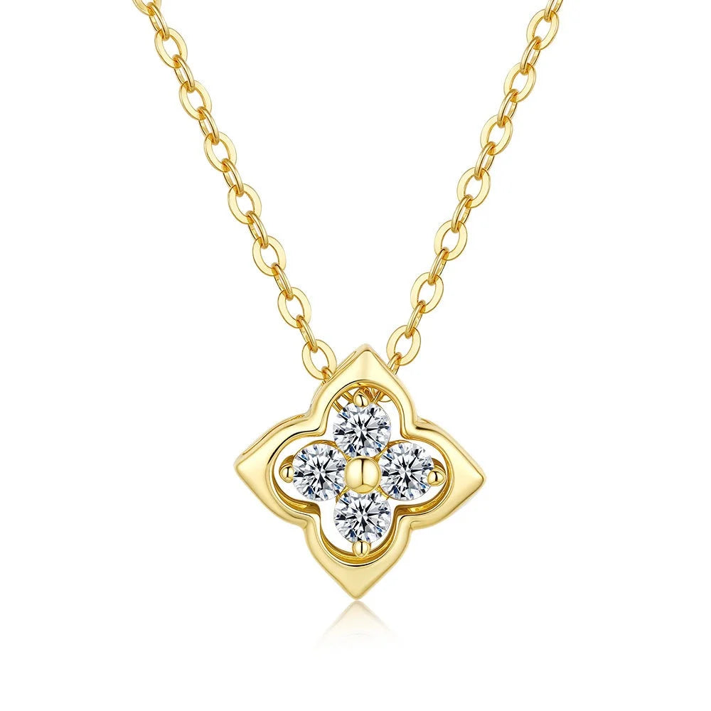Transportation Four-leaf Clover Pendant for Women 14K Gold D Color Moissanite Necklace Holiday Fine Jewelry
