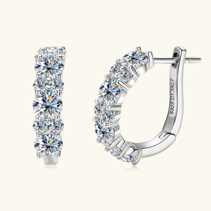 925 Sterling Silver Earrings 4mm 2mm Cluster Moissanite Hoop Earring