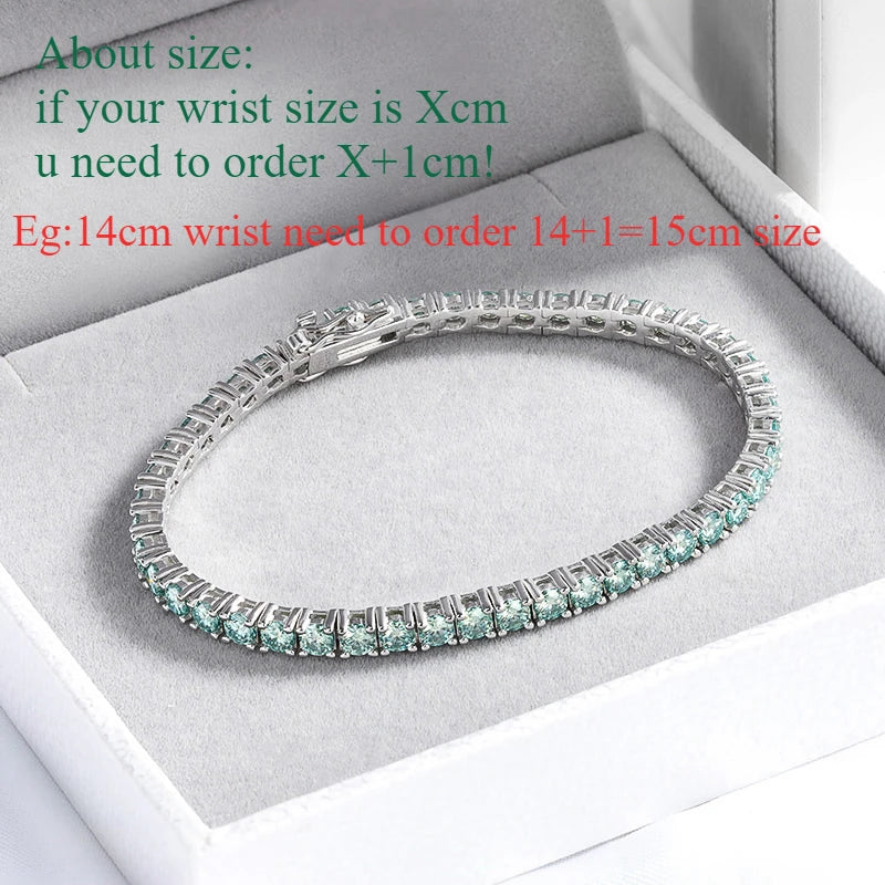 Full Green Moissanite Tennis Bracelet 3/4/5/6.5mm GRA Certified for Women 18K Plated Lab Diamond 925 Silver Bracelet Men