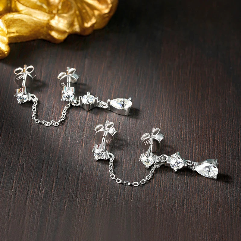 Pear Cut Moissanite Tassel Earrings | 1.8ct D VVS1 Silver