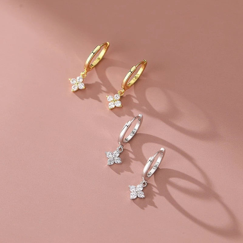 925 Silver Earrings Moissanite Four Leaf Clover Drop Earring