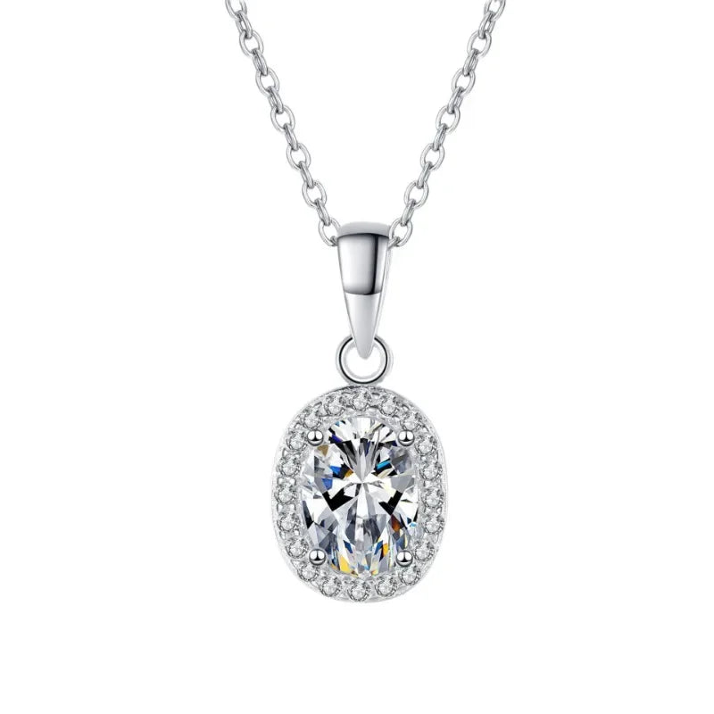 Fine Jewelry 18K White Gold Necklaces Women Wedding 1CT Moissanite Diamond Oval Pendant Birthday Gift Girlfriend Valentine's Day
