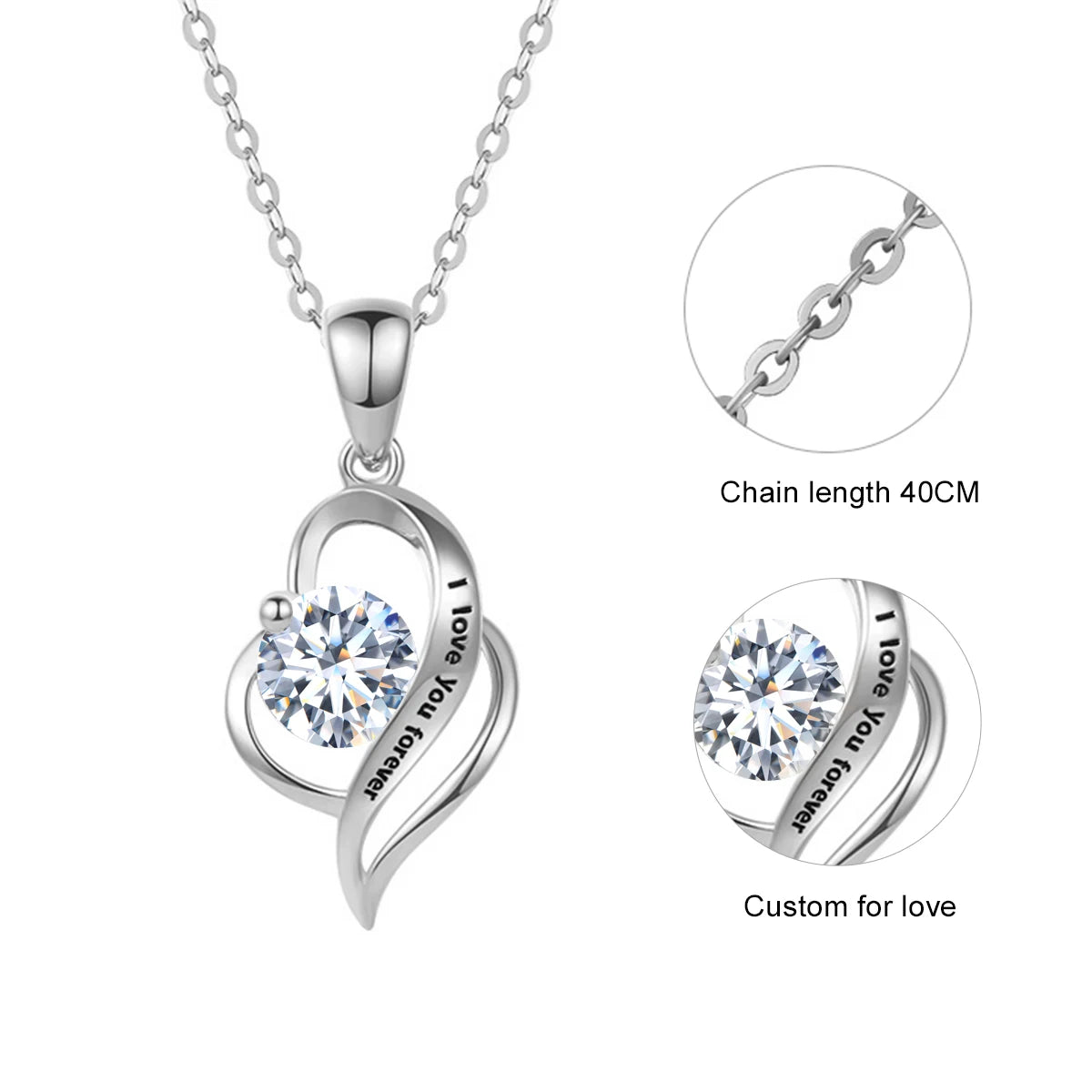 Moissanite Necklace 1 Carat Valentine Gift I Love You Forever