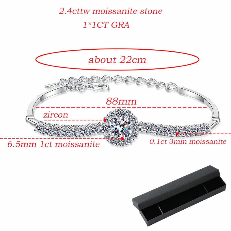 Moissanite Tennis Bracelets 2.4cttw D Color 100% Real for Women Elegant Sparkling S925 Sterling Silver Chain