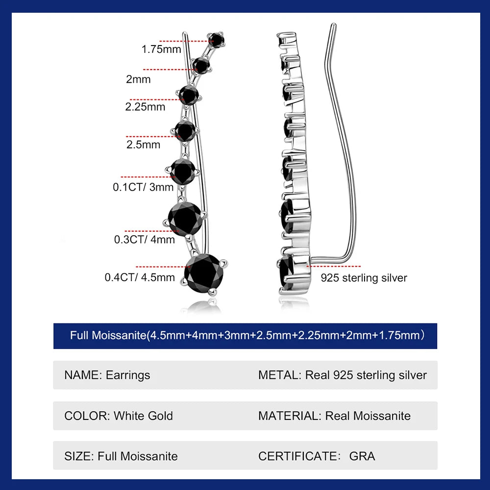 Moissanite Earrings 925 Silver Original Certified 7 Stone Ear Cuffs Full Row Diamond Earring For Women Jewelry