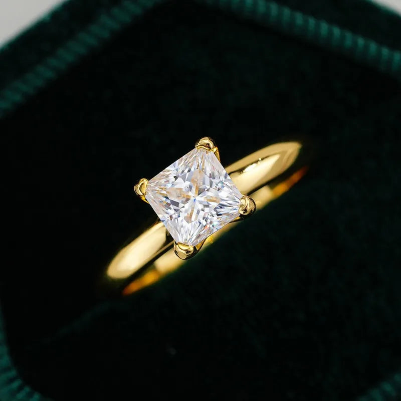 Women Engagement 18K Gold Wedding Band Square 1CT Moissanite Diamond Girl Birthday Gift Office Lady Valentine's Day Fine Jewelry