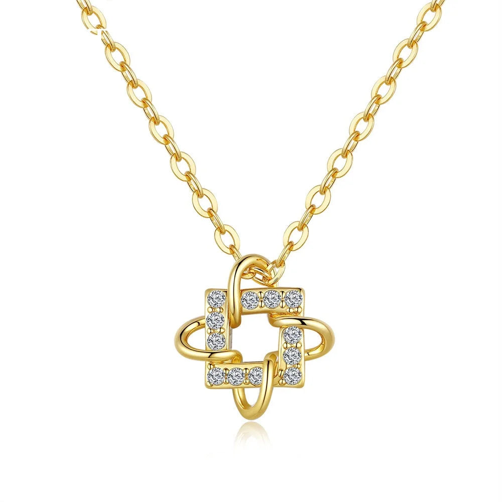 Geometric Square Pendant Clavicle Chain Women's 14K Gold Full-inlaid D Color Moissanite Necklace Wedding Fine Jewelry