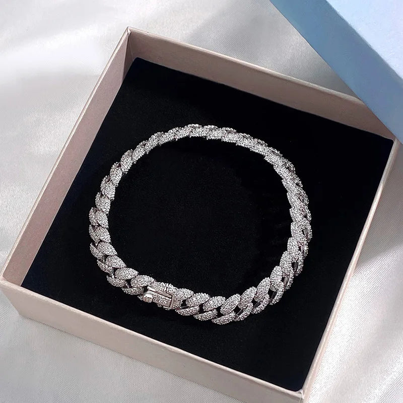 18k Gold Plated Cuban Bracelet for Women Men High Carbon Diamond Bracelet 925 Sterling Silver Jewelry Hip Hop Link Chain