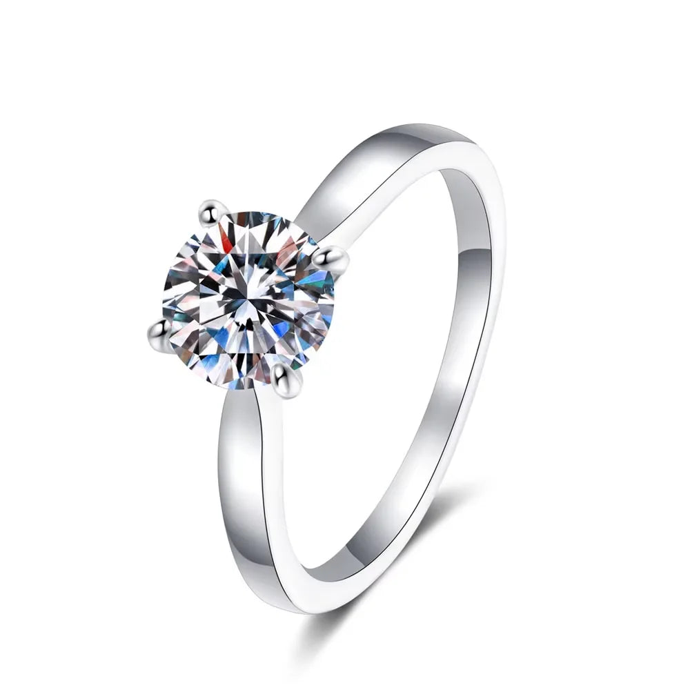 D VVS1 Moissanite Solitaire Ring - S925 Sterling Silver 0.5ct - 2ct