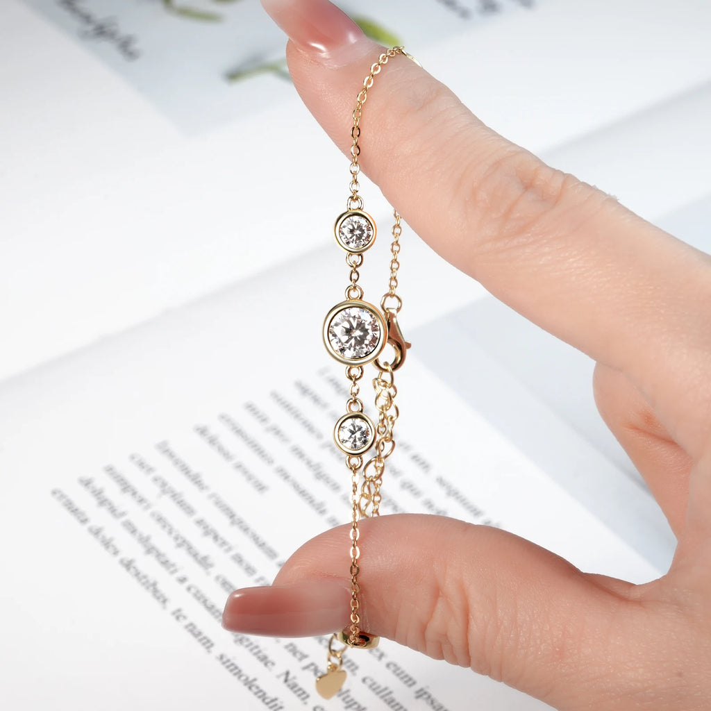 GRA Certified 6.5mm Moissanite Bracelets 925 Silver Adjustable Chain Bracelet for Women Plated 18k Fine Jewelry