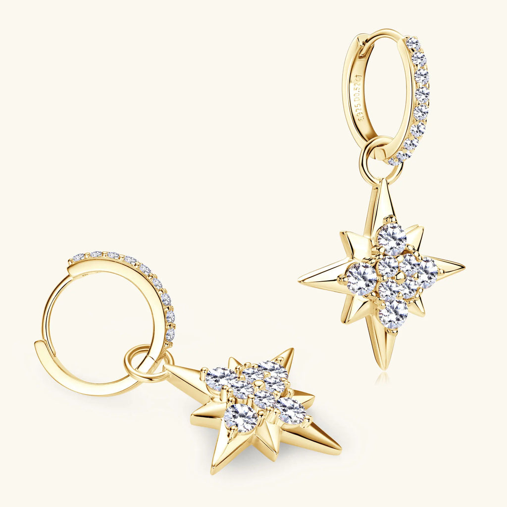 Real Moissanite Hoop Earrings S925 Sterling Silver Plated 18k Gold Star Drop Earrings for Women Piercing Jewelry Gifts