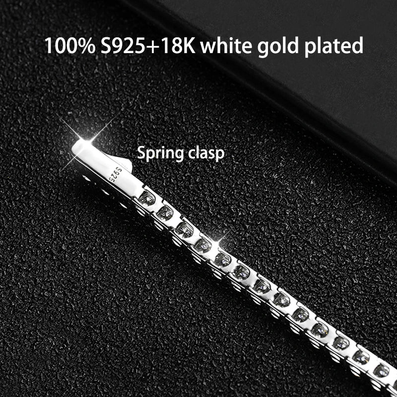 18k Plated 3-6.5mm Real Moissanite Tennis Bracelet for Women Spring Clasp S925 Sterling Silver Jewelry Men's Bracelet