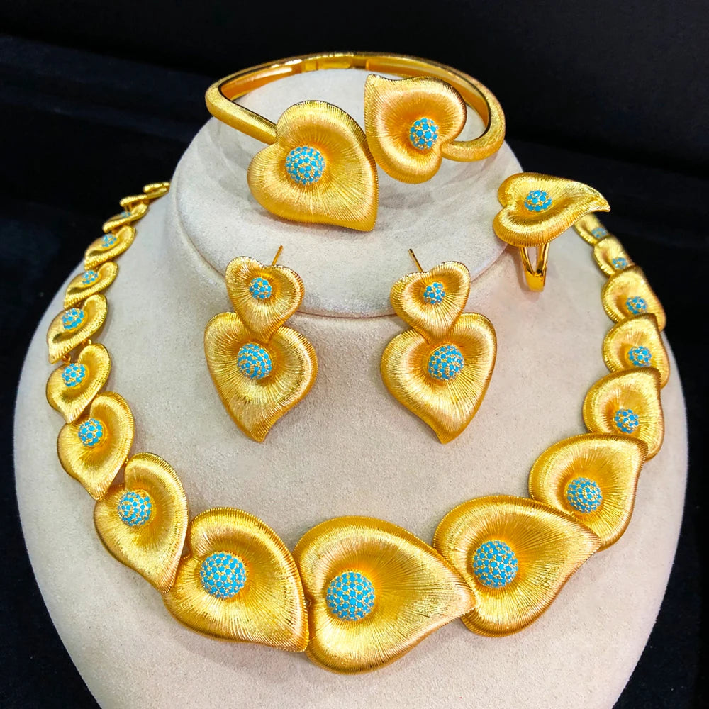 Luxury 4pcs Heart love Jewelry Sets Necklace Earring Bangle Ring Set For Women Wedding Jewelry Trendy HOT New