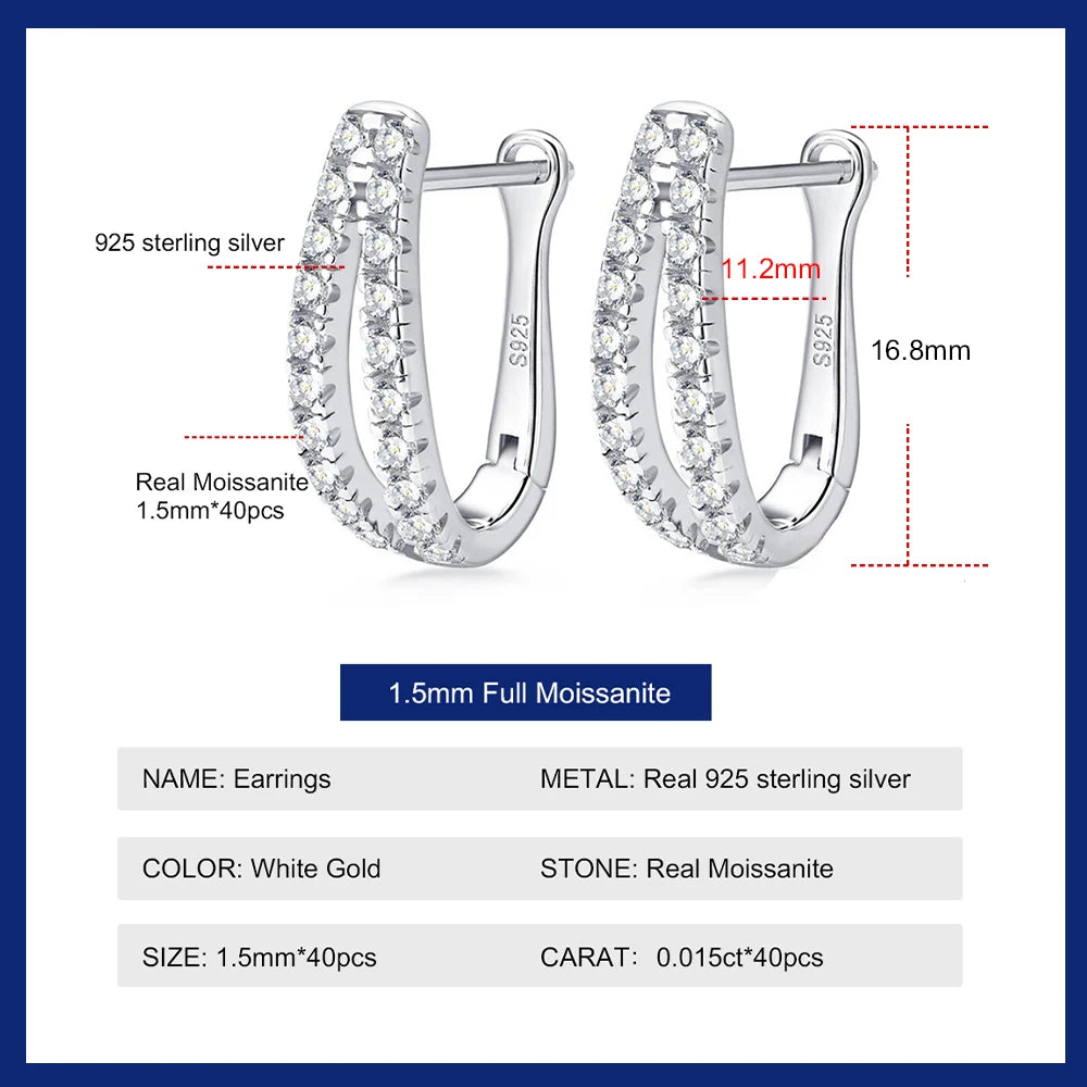 1.5mm Moissanite Hoop Earrings for Women 925 Sterling Silver 18K Gold Plated Earrings Classic Girls' Jewelry
