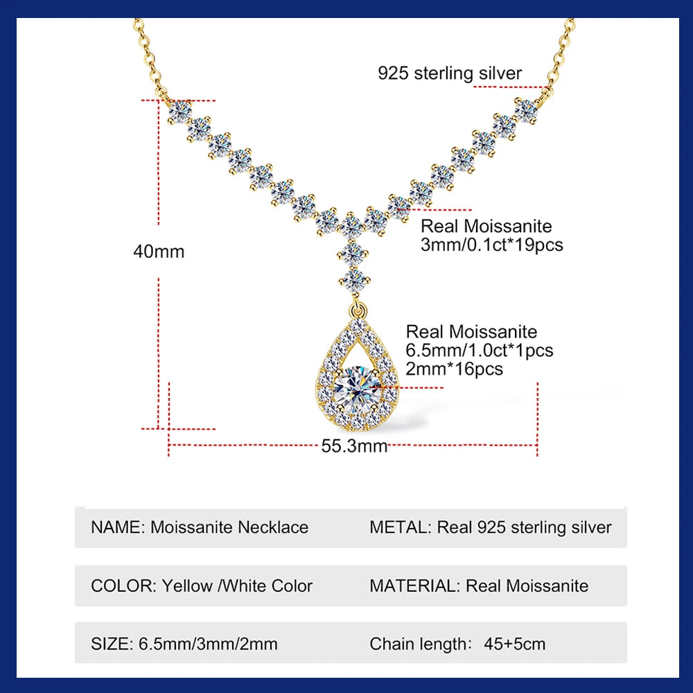 Moissanite Necklaces for Women 3.38CT 100% Real Silver Chain 925 Pandant Lab Diamond Luxury Wedding Party Jewelry