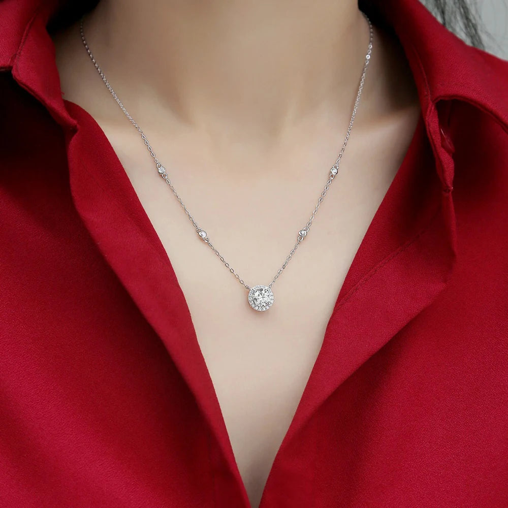 Certified 1CT Moissanite Necklace for Women D Color Lab Created Diamond 925 Silver Chains Original Certified Jewelry With GRR