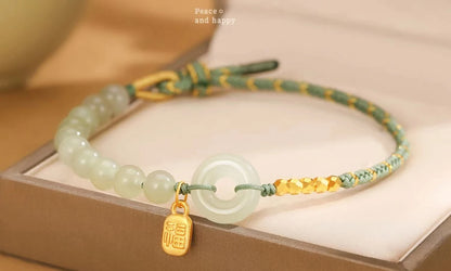 Lucky Buckle Braided Bracelets Natural Hetian Jade