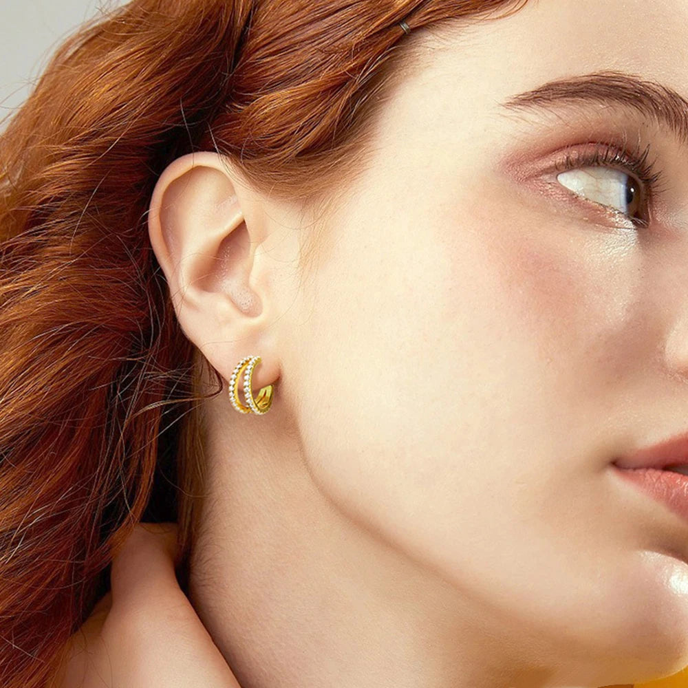 Moissanite Hoop Huggie Earrings 18K Gold Plated 925 Sterling Silver Diamond Stud Earrings Gift for Girlfriend, Wife