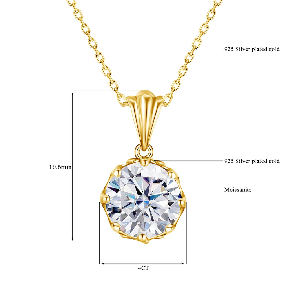 Moissanite Necklace For Women D Color Round Cut Pure 925 Silver 4 Carat