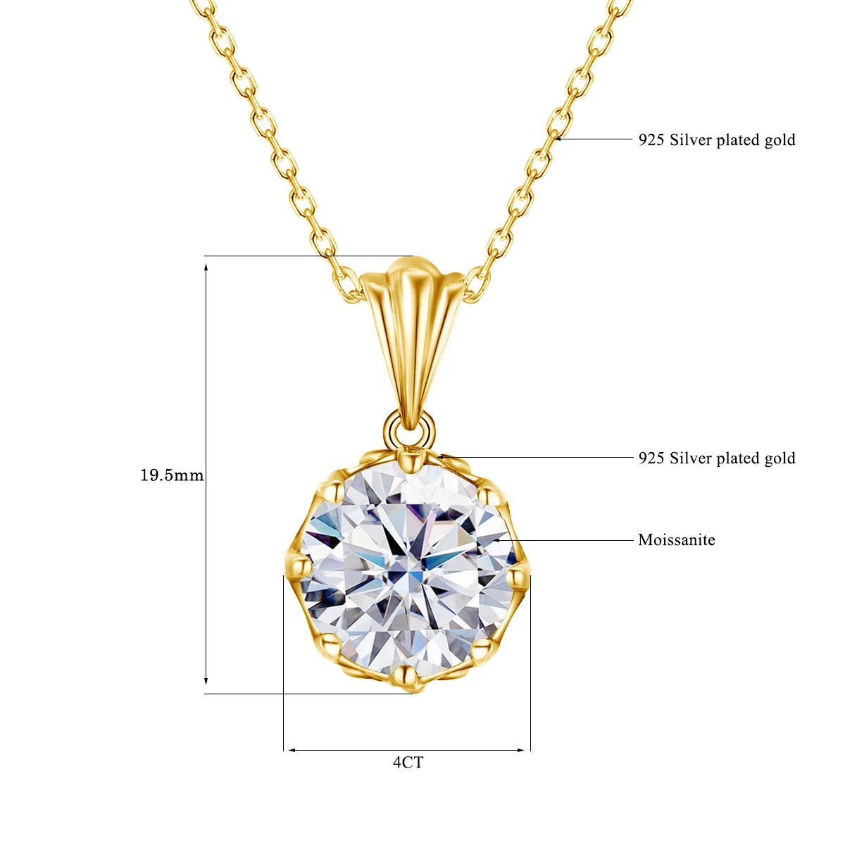 Moissanite Necklace For Women D Color Round Cut Pure 925 Silver 4 Carat