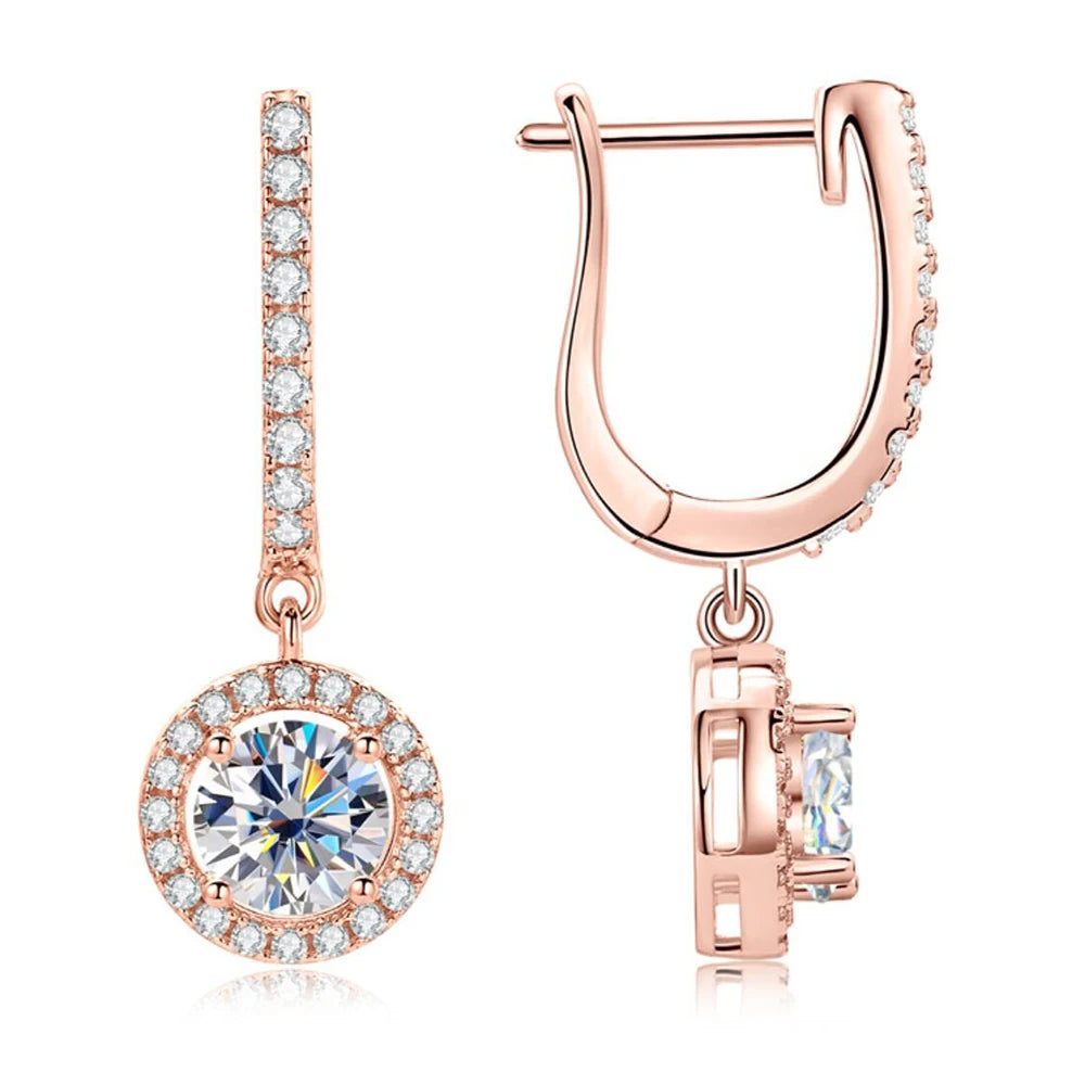 Drop Earrings for Women 925 Sterling Sliver Plated 1CT D Color Moissanite White Gold Rose Gold Earring Bride Wedding Jewelry