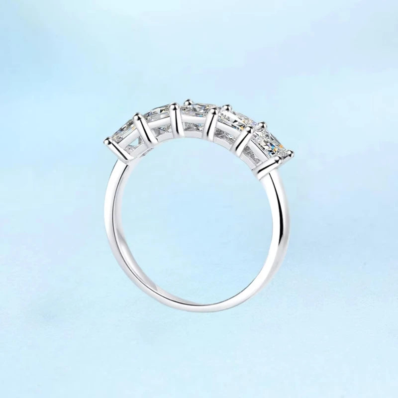 Women Engagement 18K White Gold Wedding Band 5pcs Moissanite Diamond 2CT Wife Birthday Gift PT950 Platinum Girl Valentine's Day