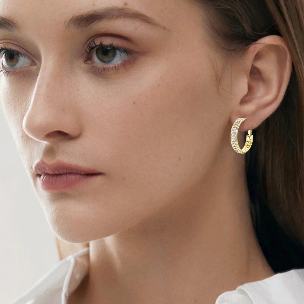 Hoop Earrings for Women Sparkling Brilliant Cut S925 Sterling Silver Plated 18k Wedding Jewelry 1.9mm All Moissanite