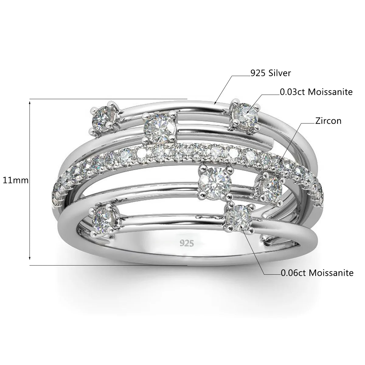 Moissanite Ring Eternity Wedding Band Solid 925 Silver