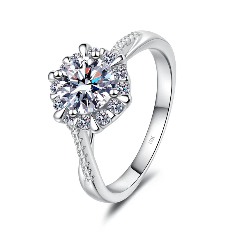 Women Engagement 18K White Gold Wedding Band 0.5/1CT Moissanite Diamond Girl Friend Birthday Gift PT950 Mother's Day Twist Rings