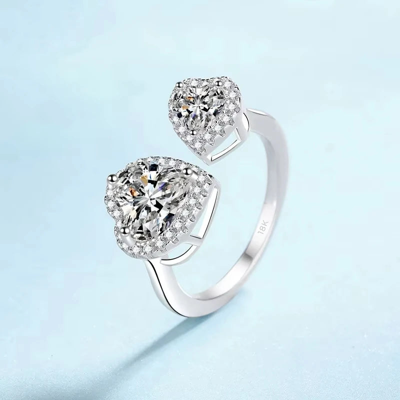 WOMEN Double Heart 18K White Gold Wedding Band VVS1 D Color 2.5CT Moissanite Diamond Valentine's Day Girl Birthday Gift Rings
