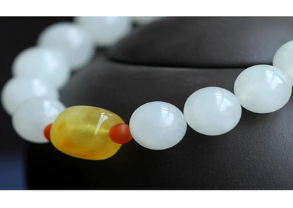 Hand String For Women Elegant Hetian White Jade Buddha Beads