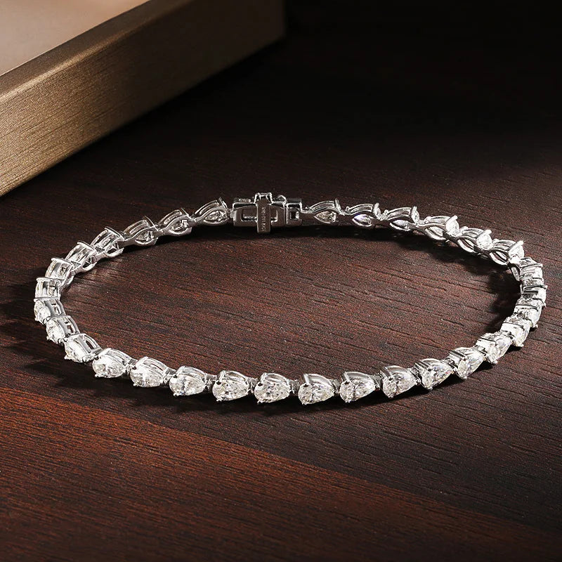 Moissanite Tennis Bracelets for Women  s925 Sliver Plated 18k White Gold 3x5mm Pear Cut