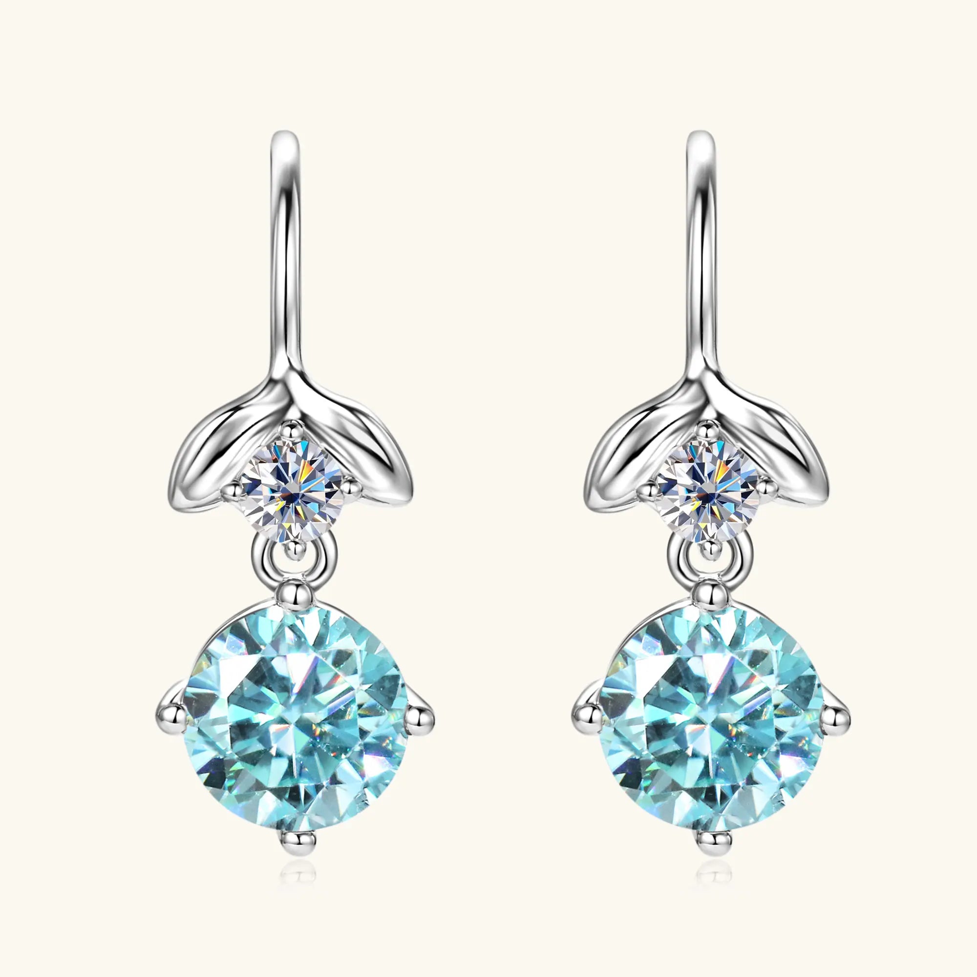 1ct Blue Moissanite Earrings For Women 100% S925 Sterling Silver Plated 18k White Gold Dangle Earring GRA Certified