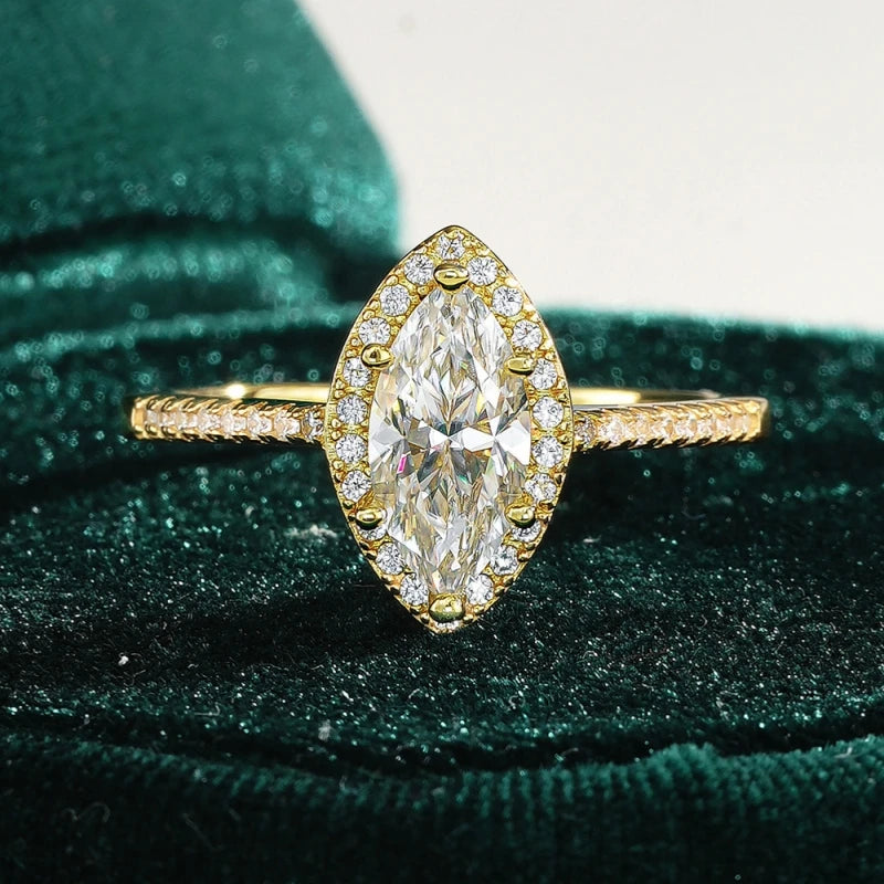Women Engagement 18K Gold Wedding Band 1CT VVS1 D Color Marquise Moissanite Diamond Wife Birthday Gift Family Thanksgiving Gift