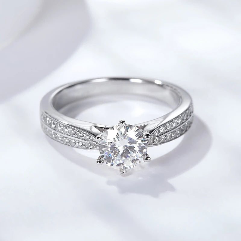 Moissanite Ring Wedding Proposal 925 Sterling Silver Six Prong Moissan Diamond Ring Woman