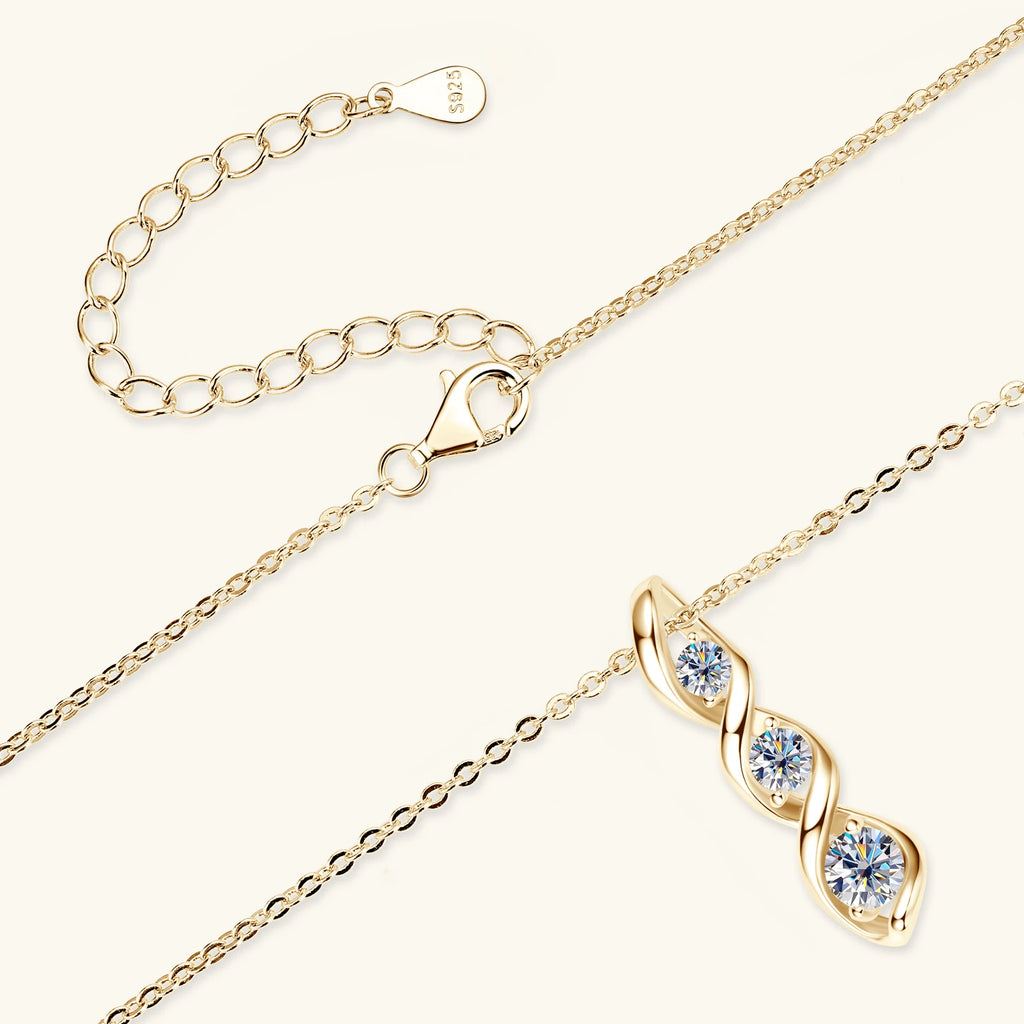 Moissanite Diamond Necklace Gift for Women 925 Sterling Silver 18K White/Yellow Gold Plated Twisted Pendant Chain