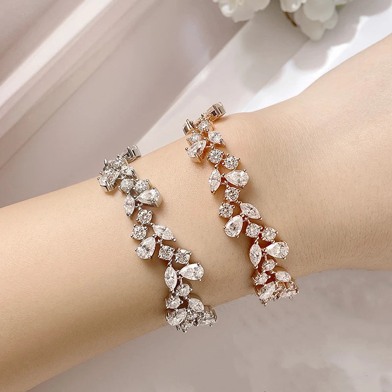 Luxury Water Drop Moissanite Bracelet Wedding Female Jewelry Full Diamond Sterling Silver Bangle Plated 18K 16.8-20.4CTTW