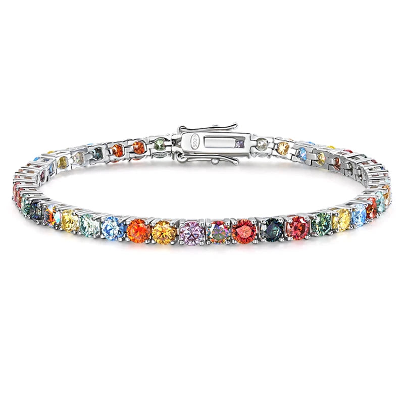 Moissanite Tennis Bracelets for Women Full Diamond  925 Sterling Silver Plated 18k Gold 3-6.5mm Colorful GRA Certified