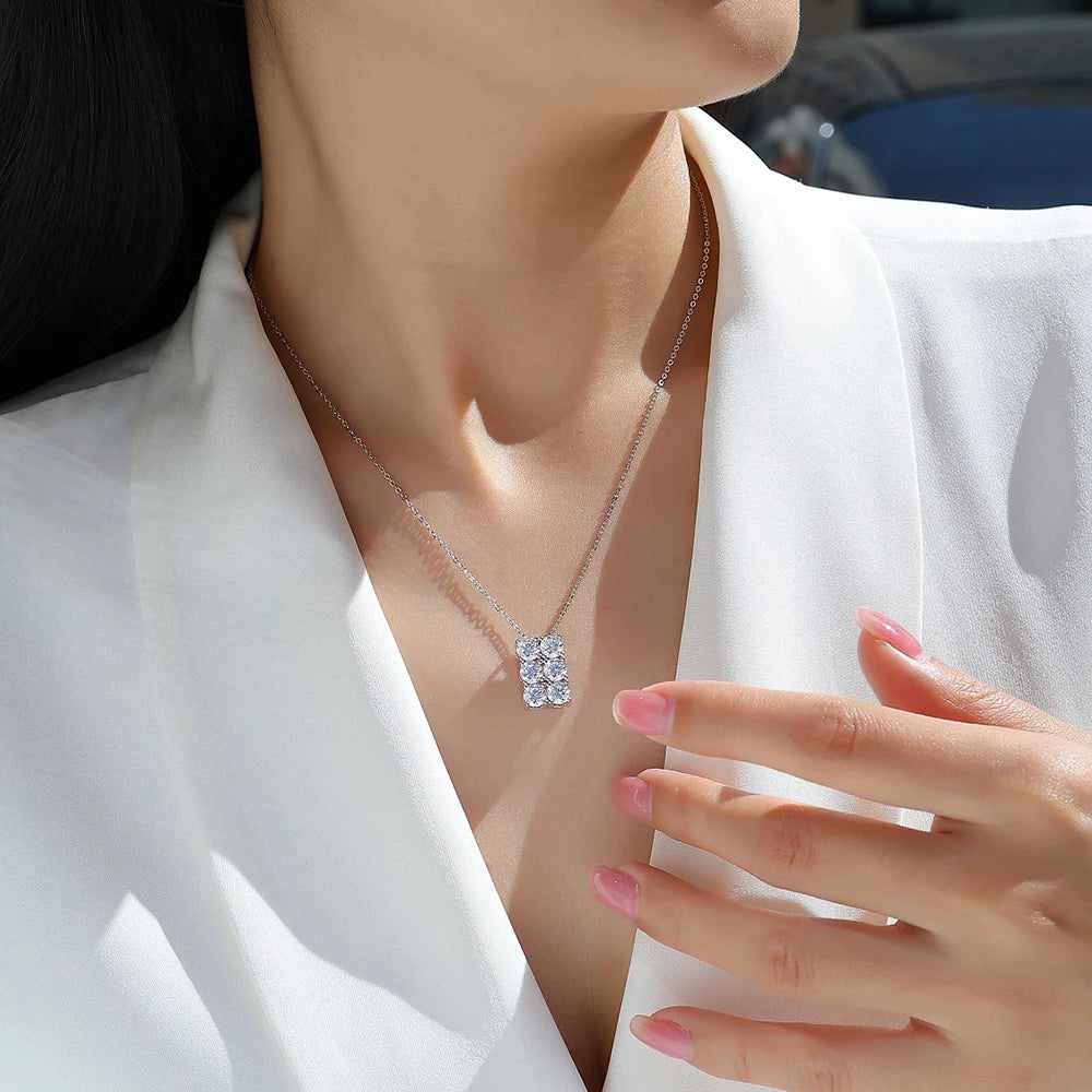 GRA Certified Full 4mm Moissanite Pendant Necklace for Women 18k Gold Plated Jewelry 100% Sterling Silver 925 Chain