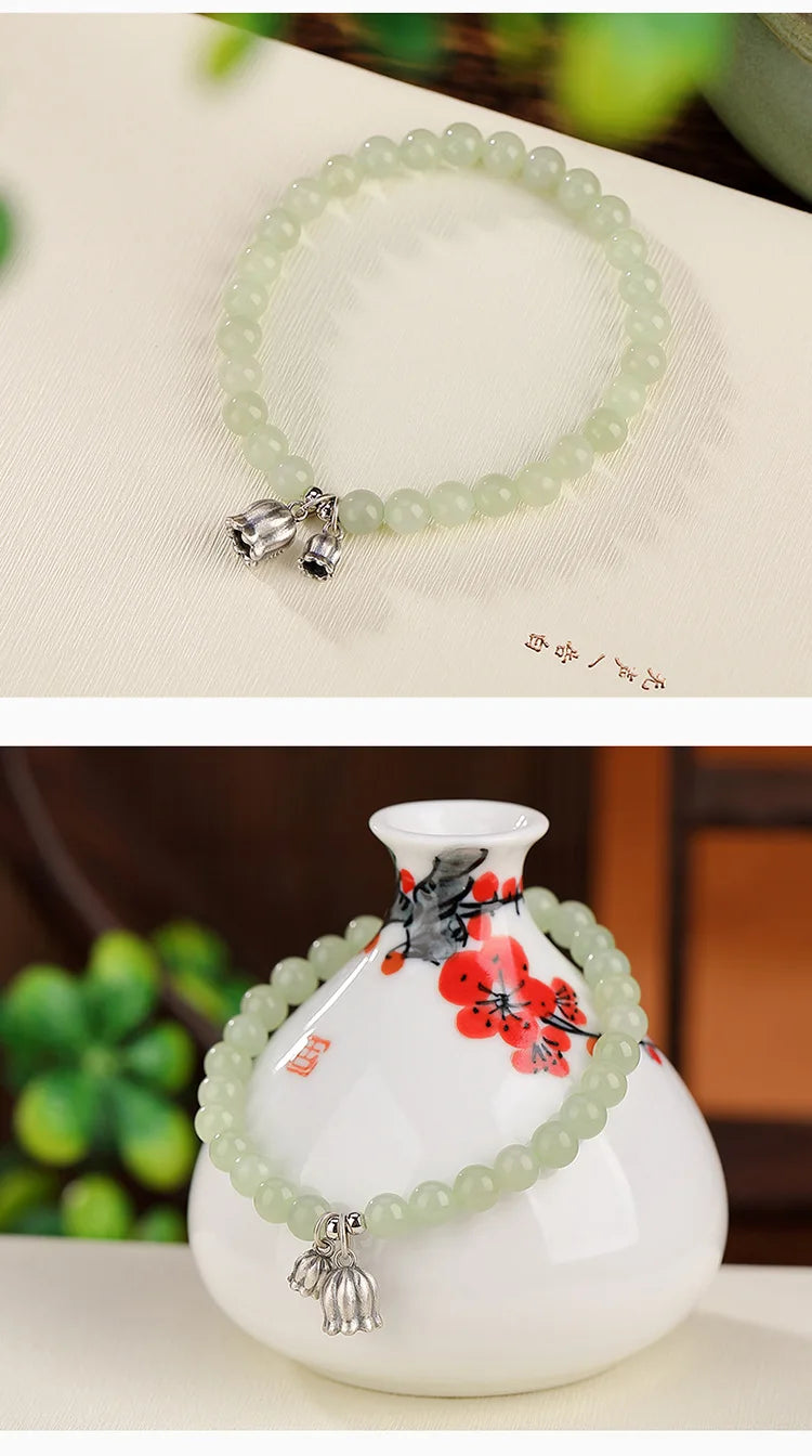 Retro National Style Hand String Beads Bracelets Hotan Jade Green