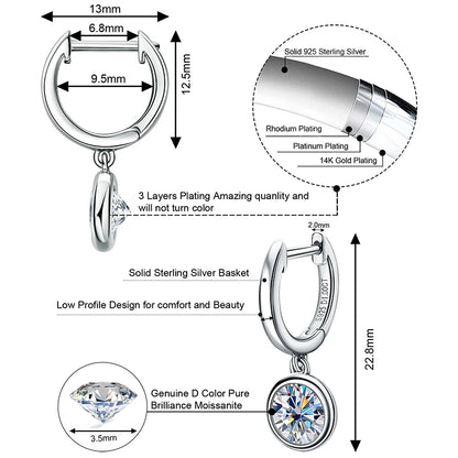 Moissanite Drop Earring For Women Girls 925 Sterling Silver Pendant Earrings