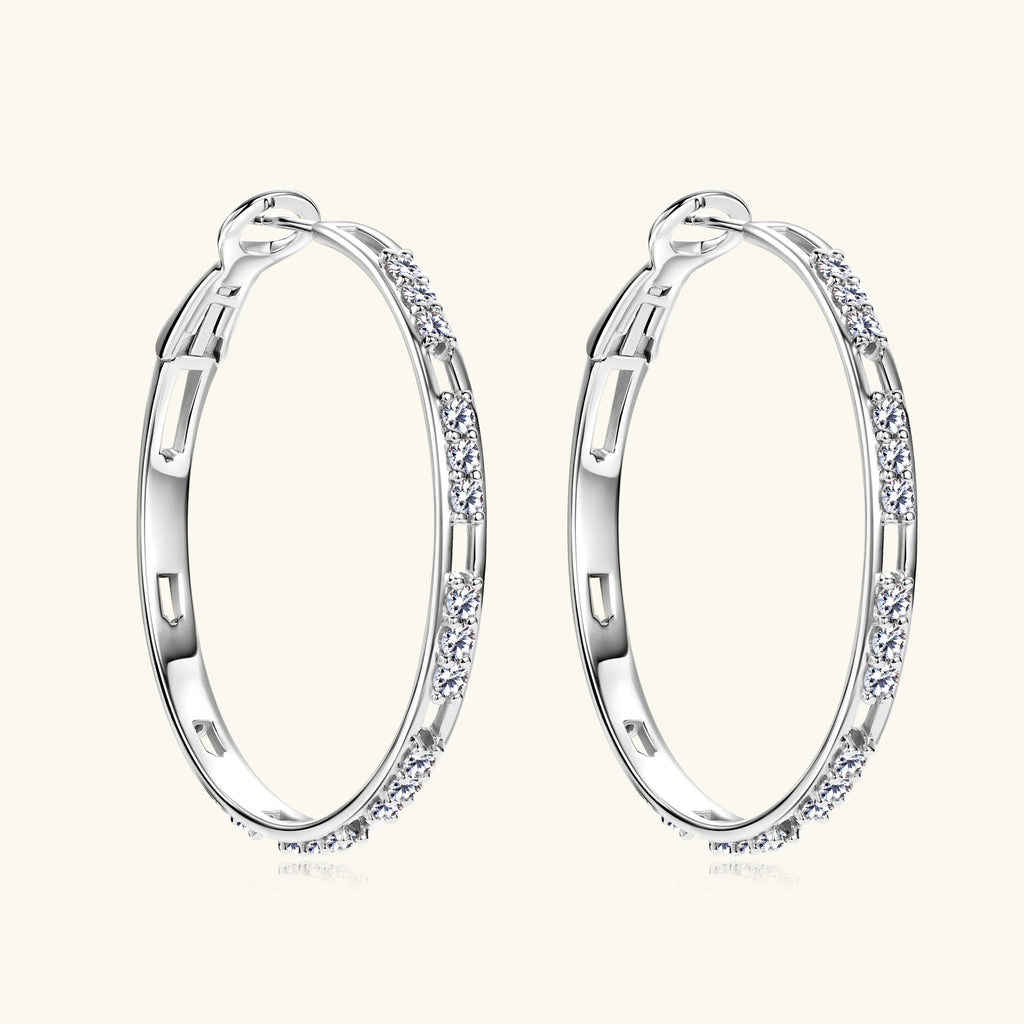 Moissanite Hoop Earrings for Women 925 Sterling Silver with 18K White Gold Plated Large Round Huggie Loops Hypoallergenic 41MM