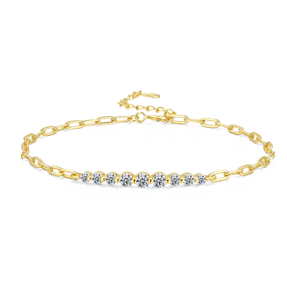 Full Moissanite Bracelets for Women Adjustable Chain 925 Sterling Silver Plated 18K Gold Dainty Bracelet GRA Certified