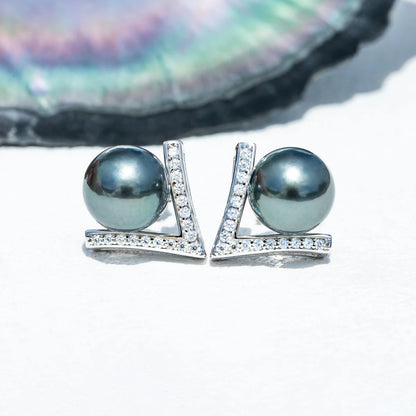 9-10mm Natural Tahitian Pearl Stud Earrings