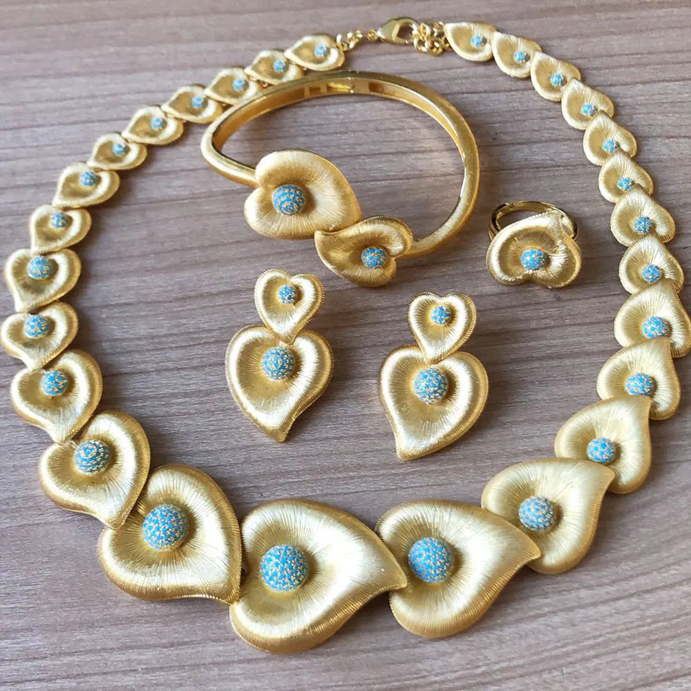 Luxury 4pcs Heart love Jewelry Sets Necklace Earring Bangle Ring Set For Women Wedding Jewelry Trendy HOT New