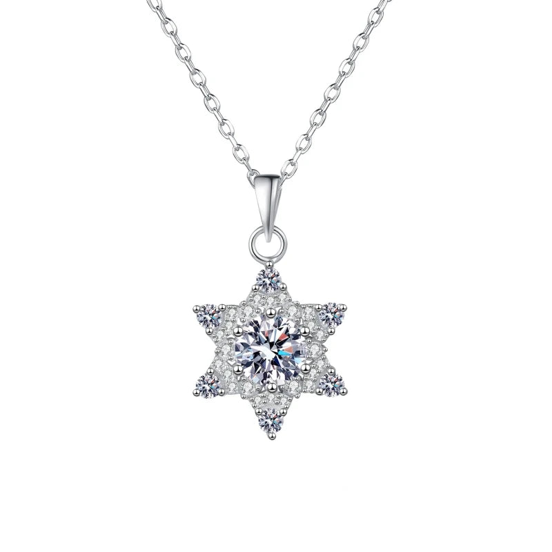 Lover Valentine's Day 18K White Gold Girl Birthday Gift Necklaces 1CT Moissanite Diamond Hexagram PT950 Women Wedding Pendant