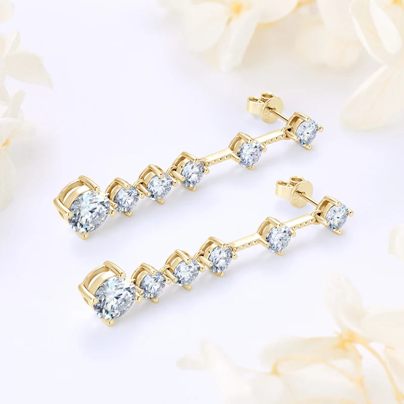 925 Sterling Silver Long Tassel Earrings Sparkling Moissanite Drop Earring