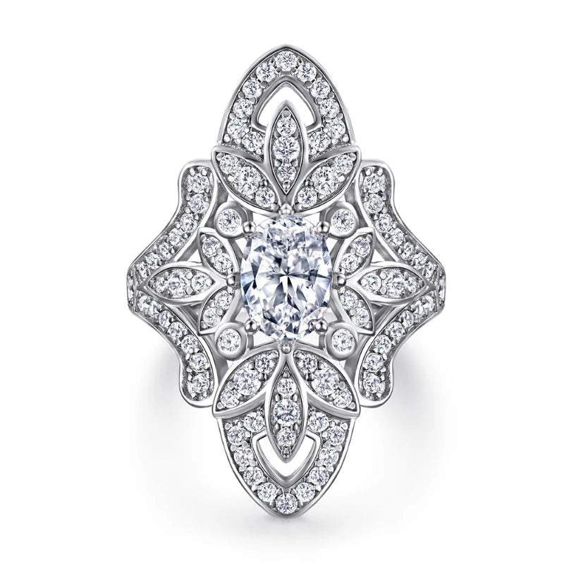 Oval Moissanite 925 Silver Ring 1.5 Carat D Color Wedding Band Anniversary Engagement Gift