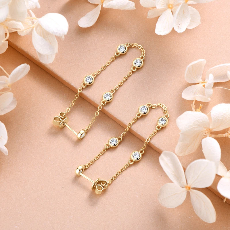 Exquisite Long Chain Tassel Earrings 925 Sterling Silver