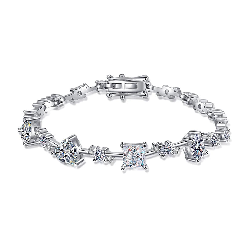Moissanite Tennis Bracelet for Women 6.07-6.43CTTW Princess Cut Full Diamond S925 Sterling Silver Plated Platinum Bangle